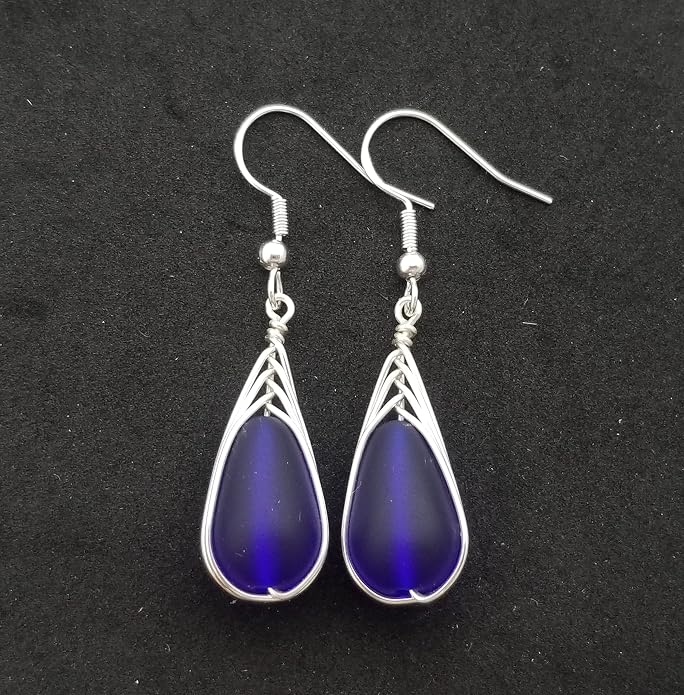 Handmade Sea Glass Earrings, Hawaiian Jewelry, Wire Braided Earrings Teardrop Earrings, Beach Jewelry Sea Glass Jewelry For Women Birthday Gift