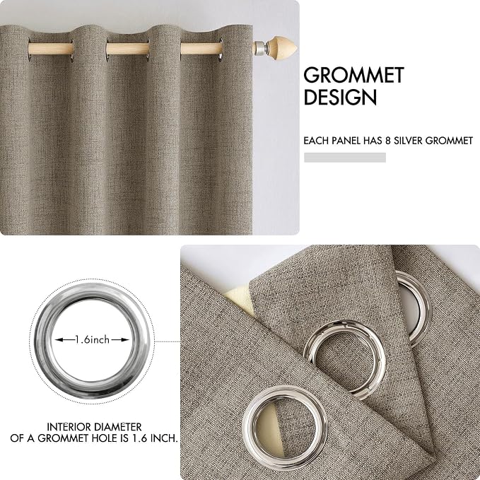 MIULEE 100% Blackout Linen Textured Curtains for Bedroom Solid Thermal Insulated Faux Linen Grommet Room Darkening Curtains & Drapes Luxury Decor for Living Room 52 x 45 Inch (2 Panels)