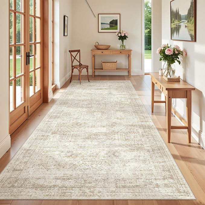 4x8 Rug Non Slip,Washable Hallway Runner Rug,Beige | Area Rugs for Kitchen,Entryway,Bedroom,Bathroom,Nursery Room,Thin,Soft Runner Rug,Stain Resistant Indoor Carpet