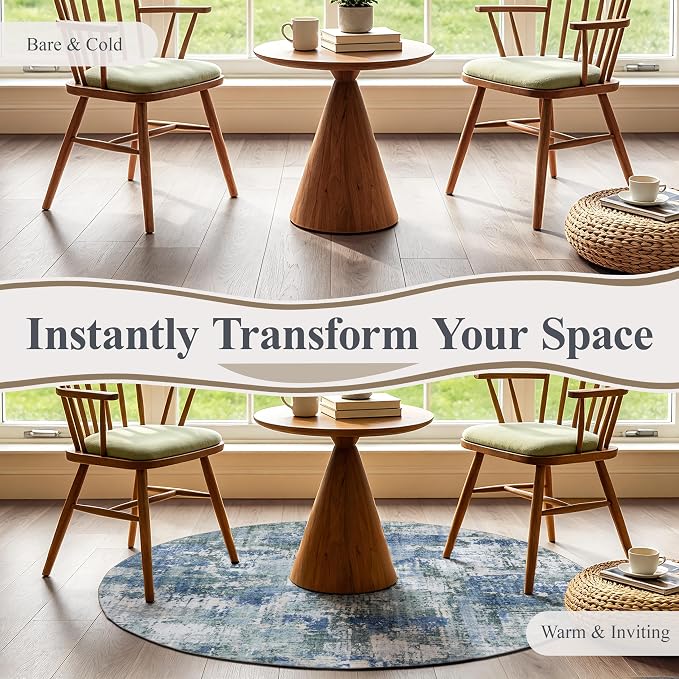 Sasttie 4ft Soft Round Area Rug, Modern Abstract Washable Circle Carpet for Living Room, Bedroom, Dining Room Table, with Non-Slip Backing, Blue and Green