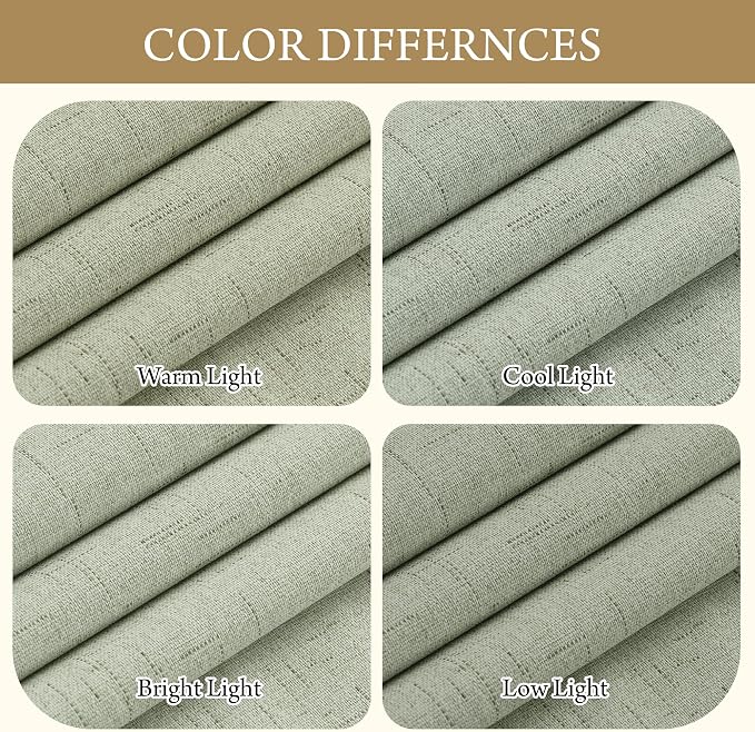 RYB HOME 100% Blackout Sage Green Linen Curtains, Light & Heat Blocking Thermal Privacy Protection Neutral Window Drapes for Living Room Bedroom, 52" W x 90" L, 2 Panels Set