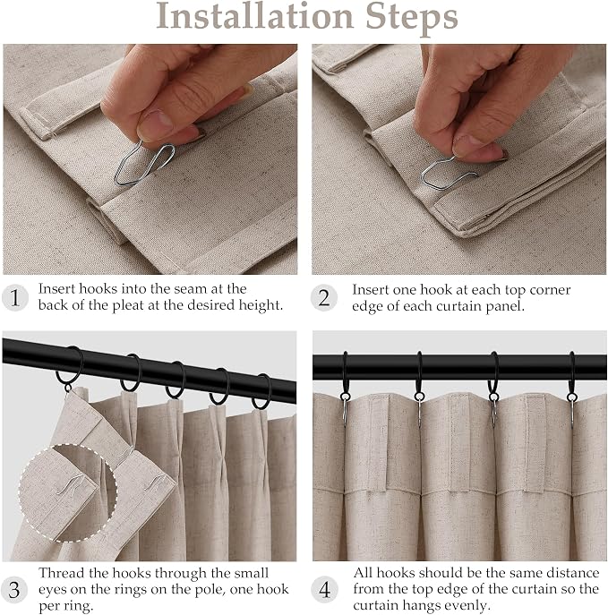 Aersas Taupe Burlywood Linen Pleated Curtains 102 Inches Long for Living Room Pinch Pleat Drape Hooks Rings Back Tab Semi Sheer Light Filtering Curtain for Bedroom Sliding Patio Door 2 Panels 40x102