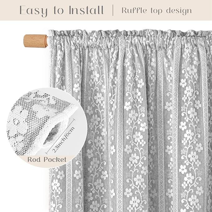 ASPMIZ Linen Kitchen Curtains 24 Inch Length, Double Layered Window Curtain 2 Panel Sets Rod Pocket Short Curtains for Kitchen, Farmhouse Window Treatment Tiers for Bathroom, Cafe, Grey