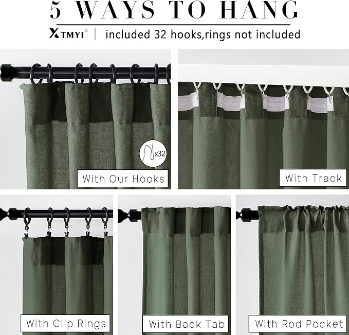 XTMYI Green Curtains 63 Inch Length Sheer Semi Light Filtering Tropical Curtains for Living Room 2 Panels Set