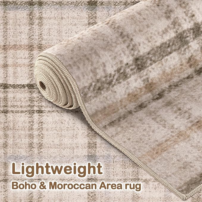 Tortania Area Rug Living Room Rugs - 8x10 Washable Large Soft Neutral Boho Moroccan Bohemian Farmhouse Rug Indoor Floor Carpet for Bedroom Under Dining Table Home Office Decor - Taupe