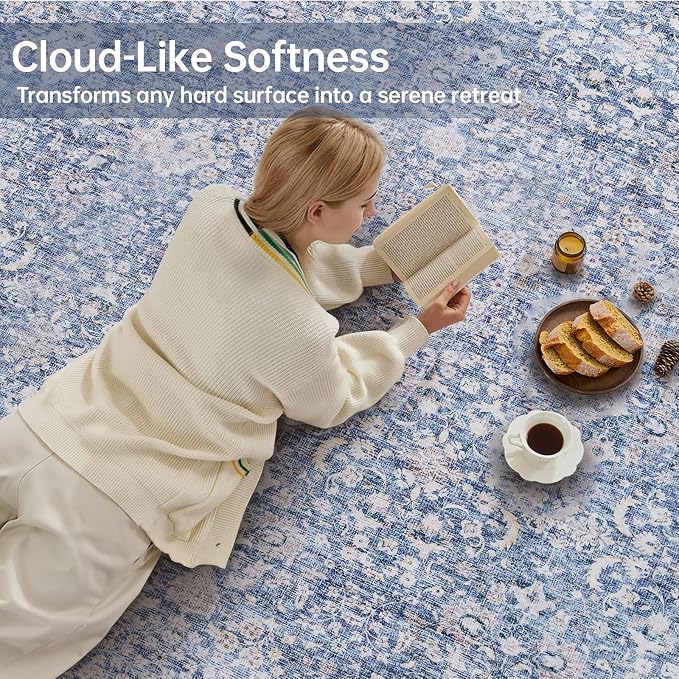 Sasttie 5x7 Area Rugs, Ultra-Soft Washable Rug, Low Pile Foldable Thin Carpets with Non-Slip Backing, Skin-Friendly Stain Resistant Carpet for Living Room, Bedroom, Kitchen, Dorm, 5x7, Blue