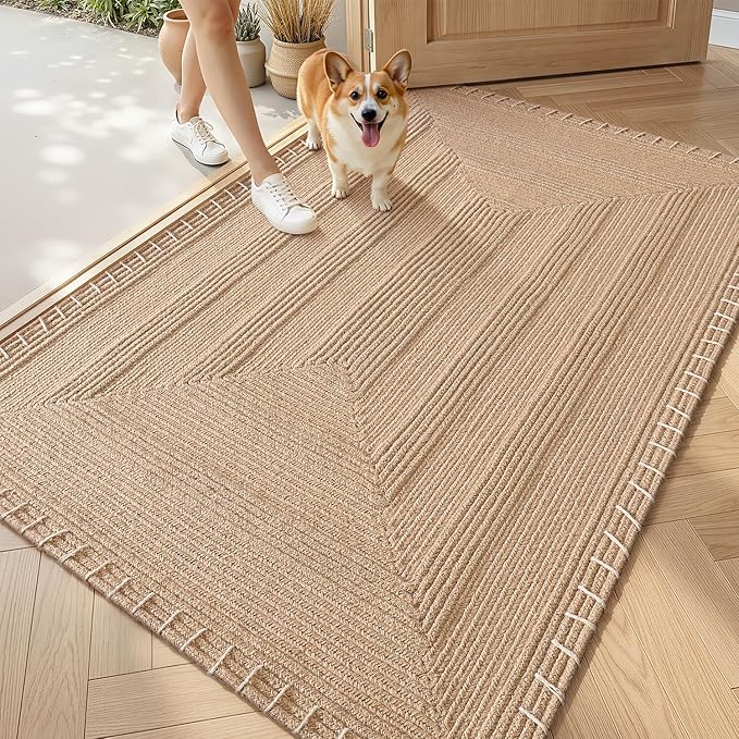 LUMI Indoor Door Mat 48"x72", Non-Slip Handwoven Jute Rug, Classic | Handcrafted Natural Jute Fibers, Reinforced Edges Resist Fraying, 0.3" Low-Profile Doormat, Non-Slip System Included