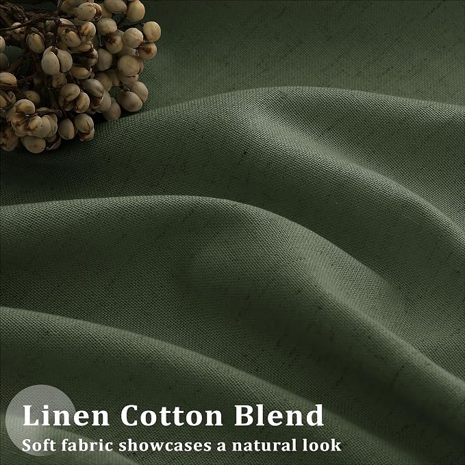 Olive Green Linen 100 Inch Wide Curtains 90 Inches Long Semi Sheer | Light Filtering, Farmhouse, Pleated Curtain, Hooks Rings, for Living Dining Room Patio Sliding Door Large Window, 1 Panel