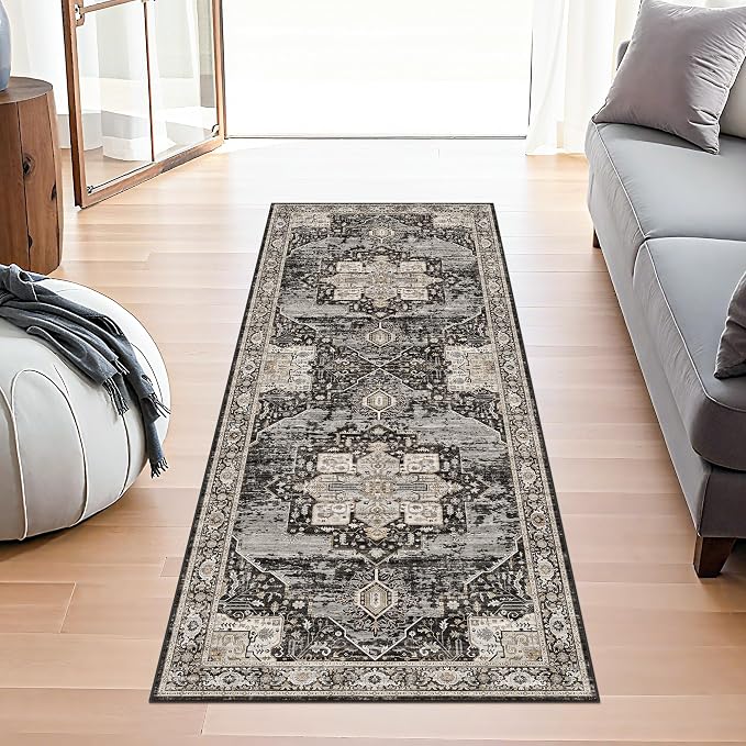 2x5 Entryway Runner Rug - Hallway/Kitchen/Bedroom/Dining Room Rug - Washable Soft Stain-Resistant -Ideal Size for Placing Under Queen-Size Bed Sofas-Perfect for Apartments & Small Spaces 2x5 Black