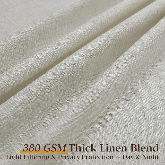 Beige Pleated Linen Curtains 102 Inch Length 2 Panels Set Semi Sheer Light Filtering Light Tan Window Drapes for Living Room Modern Viral Pinch Pleated Curtains 102 Inches with Hooks Rings Clips