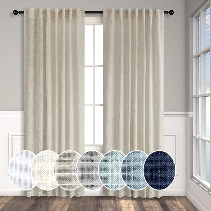 Pitalk Beige Curtains 78 Inches Long for Sliding Glass Door 2 Panels Set Rod Pocket Tab Modern Farmhouse Semi Sheer Flax Linen Drapes Light Curtains for Living Room Pinch Pleated Look 52 x 78 Length