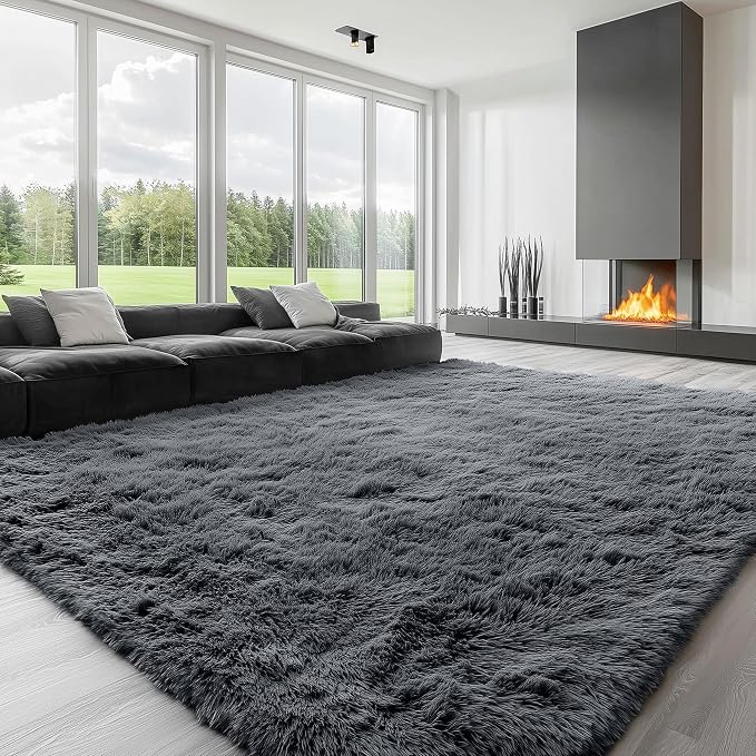 OLANLY 8x9 Machine Washable Large Area Rugs for Living Room, Bedroom, Soft Fluffy Shaggy Bedside Rug, Indoor Floor Carpet for Kids Girls and Boys, Dorms, Nursery, Home Decor Aesthetic, Grey