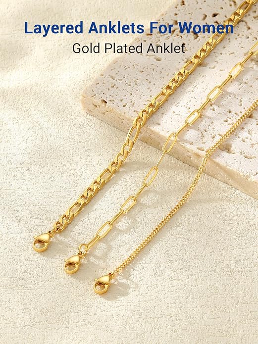 PROSTEEL Gold/Silver Anklets for Women Waterproof, 14K Gold Plated Ankle Bracelet Non Tarnish, Jewelry Gifts Adjustable