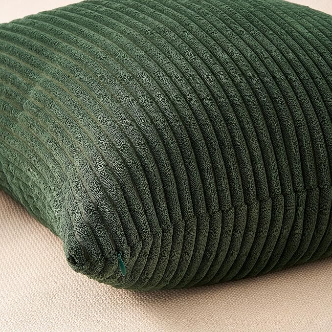 Topfinel Boho Farmhouse Green Rust Striped Pillow Covers 24x24 Set of 4 Mordern Nordic Soft Corduroy Cushion Covers Fall Home Decor for Couch Bed Sofa Living Room Forest Green