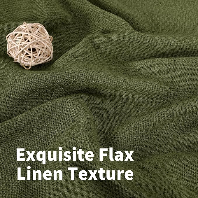 YoungsTex Olive Linen Curtains 72 Inch Length 2 Panels for Living Room, Dark Green Semi Sheer Drapes with Bronze Grommet Window Treatments Light Filtering for Bedroom Dining, 52 X 72 Inch