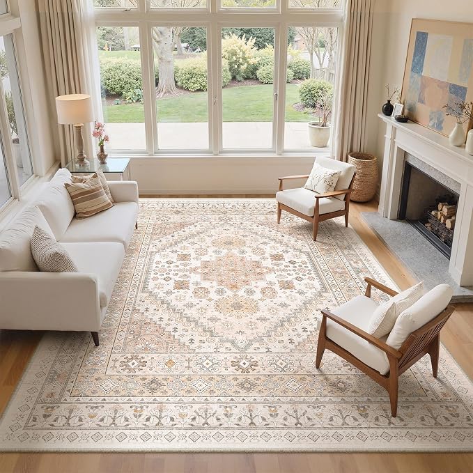 zesthome 9x12 Area Rugs for Living Room,Non-Slip Backing Washable Rugs,Vintage Large Area Rug，Stain Resistant Home Decor Rug