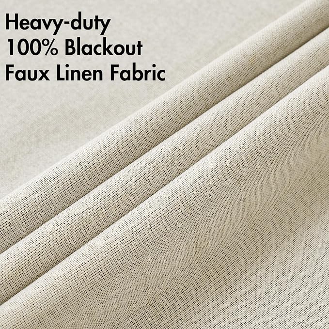 MIULEE 100% Blackout Linen Textured Curtains for Bedroom Solid Thermal Insulated Cream Grommet Room Darkening Curtains & Drapes Luxury Decor for Living Room 42 x 90 Inch (2 Panels)