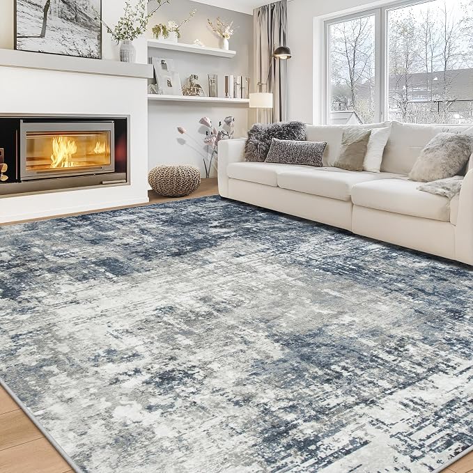 8x10 Area Rugs for Living Room Rug Washable: Modern Large Rug for Dining Room Bedroom Carpet Non Slip 8 by 10 Indoor Abstract Nursery Home Office Blue Grey