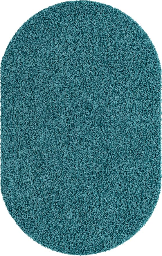 Unique Loom Solid Shag Collection Area Rug (5' 3" x 8' Oval, Deep Aqua Blue)