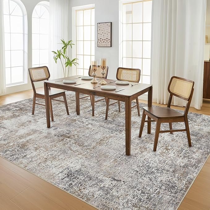 DMOYEST Area Rug Living Room Rugs - 9x12 Washable Large Soft Indoor Neutral Modern Abstract Low Pile Rug Carpet for Bedroom Dining Room Farmhouse Home Office - Brown/Grey/Black