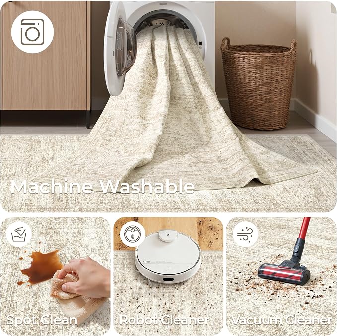 3x14 Runner Rug Non Slip,Washable Hallway Runner Rug,Beige | 14 ft Runner Rug for Hallway,Entryway,Bedroom,Living Room,Thin,Soft, Extra Long Rug,Stain Resistant Indoor Carpet