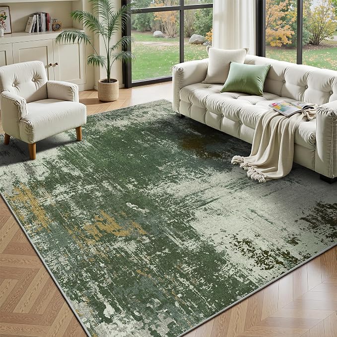 6x9 Area Rugs - Modern Abstract Washable Rug, Ultra Soft Non Slip Low Pile Large Rugs for Living Room, Floor Carpet for Bedroom Dining Room Office Laundry Nursery Home(Green)