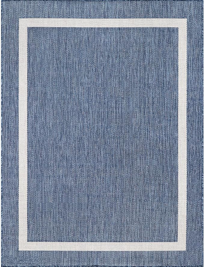 Luul Home Bordered Outdoor Rug 10x14 Washable Outside Carpet for Indoor Patio Porch Waterproof Easy Cleaning Non Shedding Area Rugs Blue 10 x 14