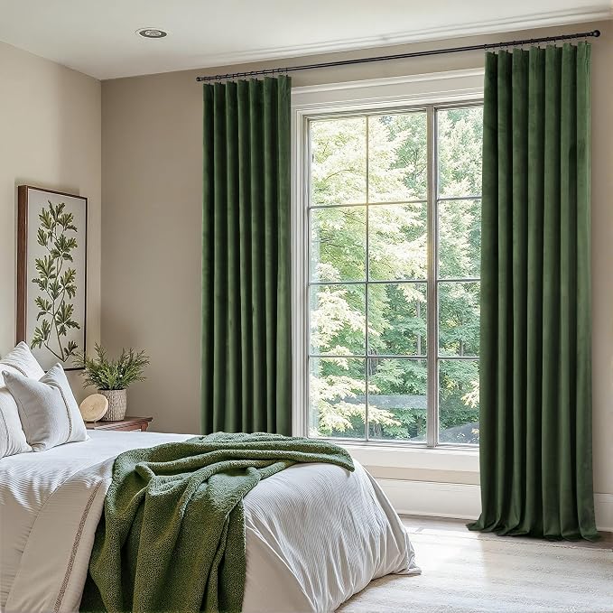 Olive Green Velvet Curtains 108 Inches Long 2 Panels for Patio Sliding Glass Door Ceiling to Floor Drapes Soft Luxury Dark Green Curtain for Living Room Bedroom Aesthetic Farmhouse Boho Decor Back Tab