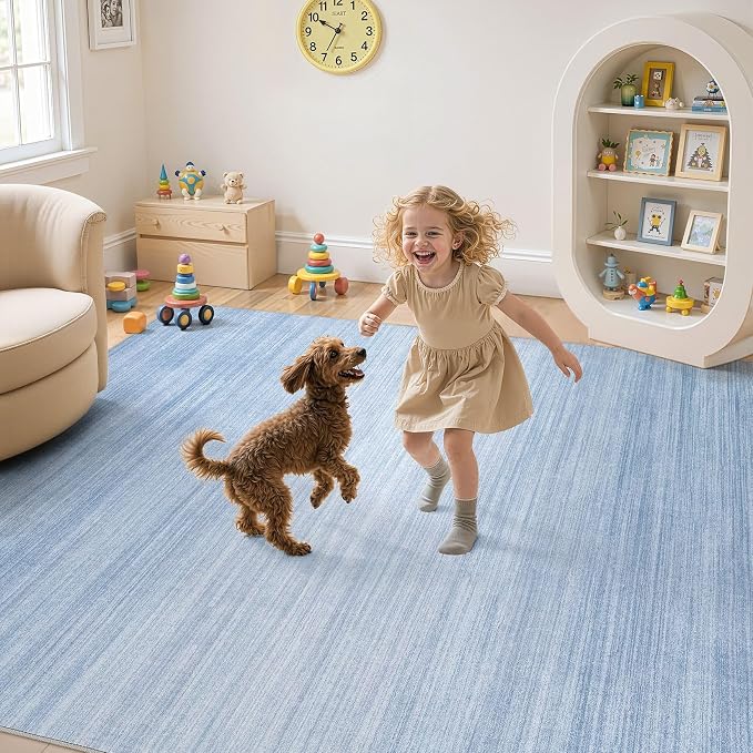 UERMEI 10x12 Washable Area Rug - Neutral Modern Abstract Living Room Rugs, Non-Slip Soft Large Indoor Floor Carpet for Bedroom Home Office & Under Dining Table Decor, Blue