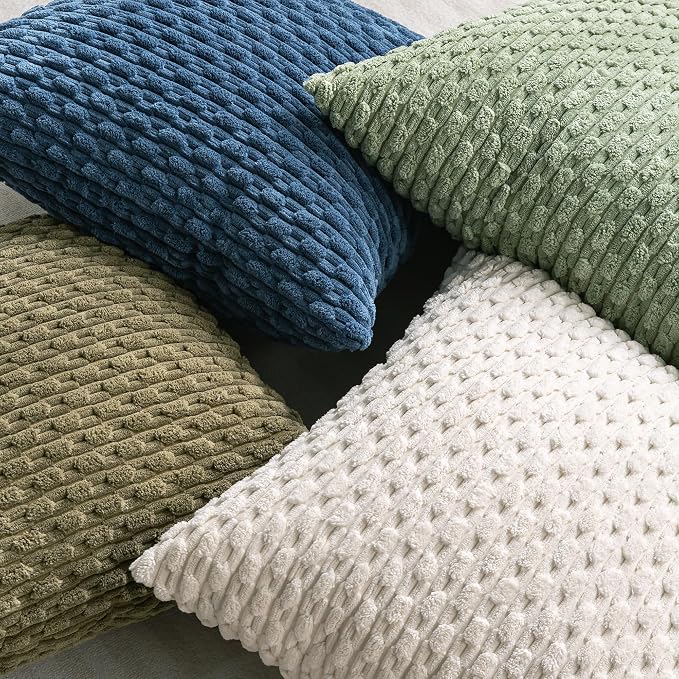 Set of 4 Sage Green Decorative Throw Pillow Covers 20x20 Inch Corduroy Pillow Covers for Bed Couch Sofa Living Room Soft Square Cushion Cases