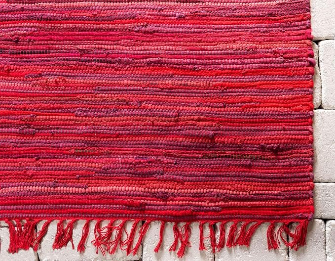 Unique Loom Chindi Cotton Collection Soft Hand Woven Natural Fiber Striped Area Rug, 2 ft 2 in x 6 ft 7 in, Red/Purple (Pack of 4)