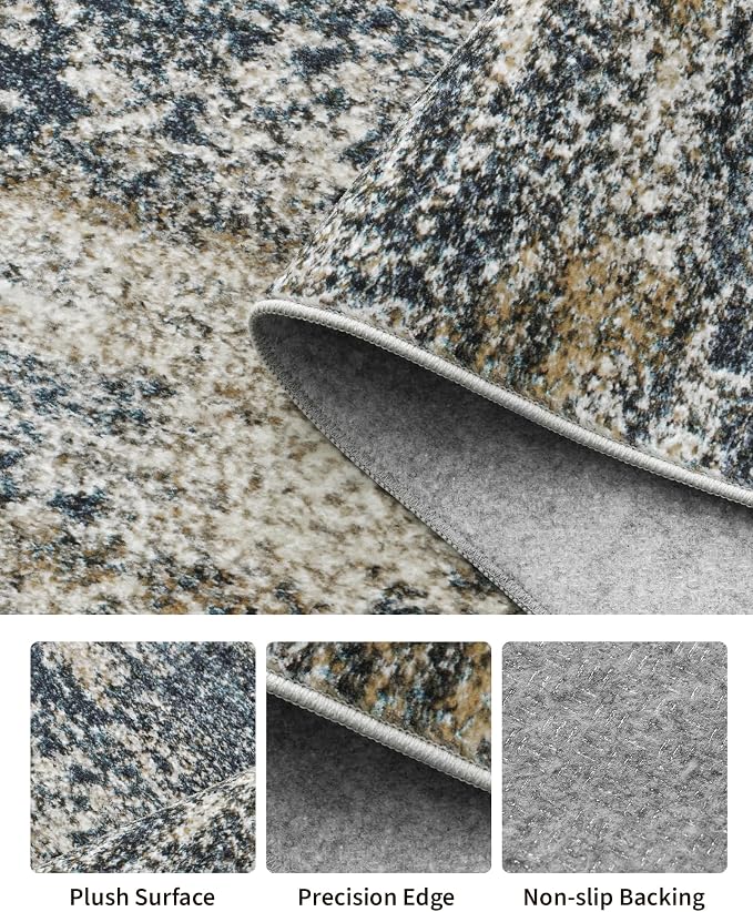 Art&Tuft Washable Rugs 5x7, Anti-Slip Backing Abstract Area Rug 5x7, Stain Resistant Rugs for Living Room, Foldable Machine Washable Area Rug (5'x7', Navy)