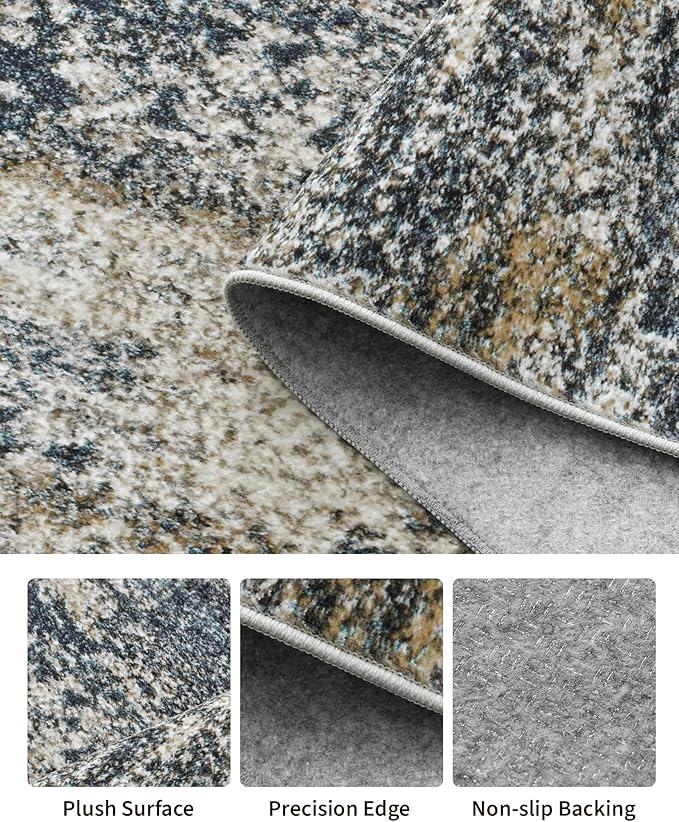 Art&Tuft Washable Rugs 8x10, Anti-Slip Backing Abstract 8x10 Area Rugs, Stain Resistant Rugs for Living Room, Foldable Machine Washable Area Rugs (8'x10', Navy)