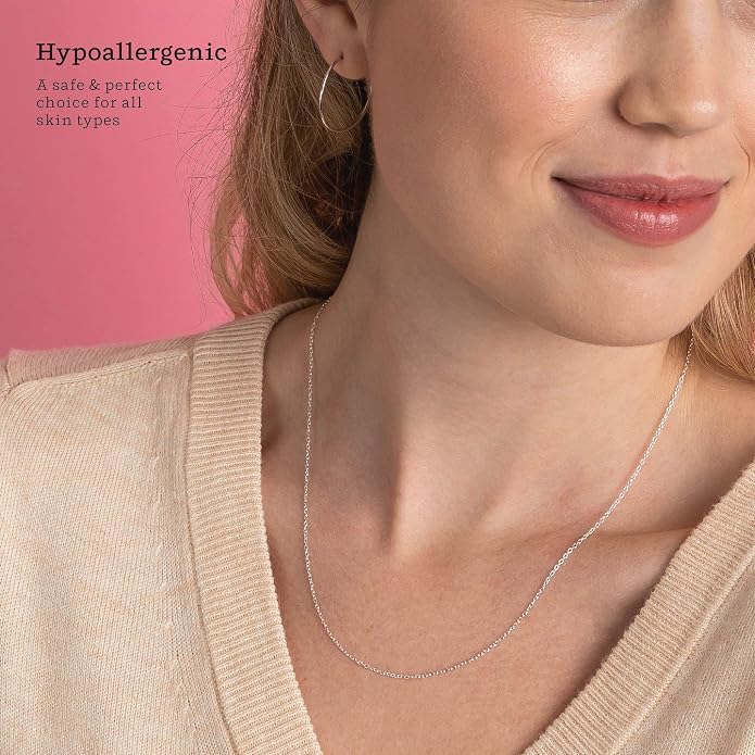 KEZEF 18K Gold Plated 925 Sterling Silver Box Chain Necklace for Women, 1mm Thin & Sturdy Italian Chain Necklace, Rose Gold & Silver Available, 15/16/18/20/22/24/30 Inch
