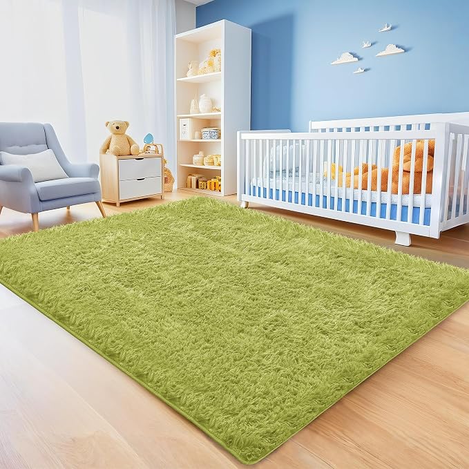 5x7 Grass Green Fluffy Shag Area Rugs for Living Room Bedroom | Ultra Soft Comfy, Fuzzy Shaggy Plush Carpet for Nursery Boys Kids Girls Dorm, Modern Indoor Home Decor, Upgrade Non-Slip