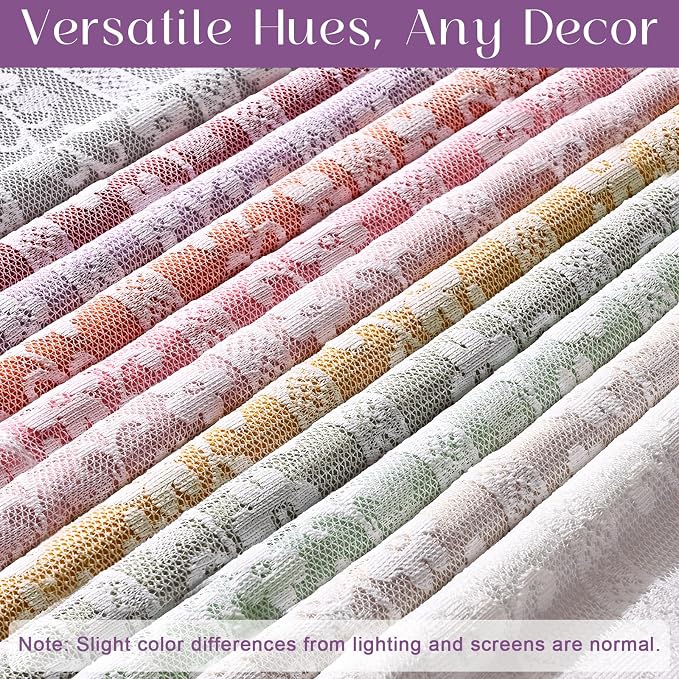 ASPMIZ Linen Valances for Windows Double Layer Valance Curtains with Lace Overlay, Purple Kitchen Curtains Light Filtering, Rod Pocket Window Valances for Living Room, Kitchen, Cafe, Bathroom, 52x18