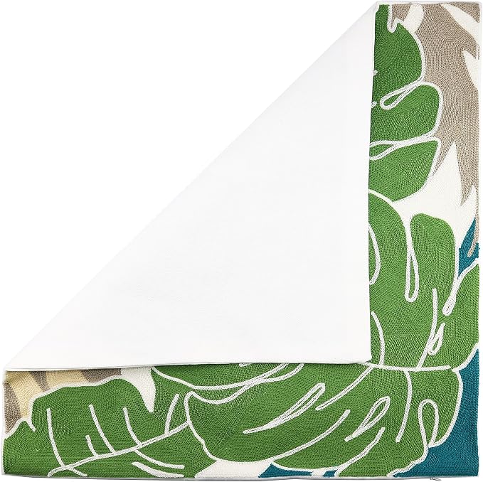 Embroidery Throw Pillow Cover Tropical Leaves 18x18 Inches Decorative Floor Pillow Cover for Couch 100% Cotton Cushion Cover Pillow Case Full Size Monstera Leaf Embroidered, Green, 1 Piece