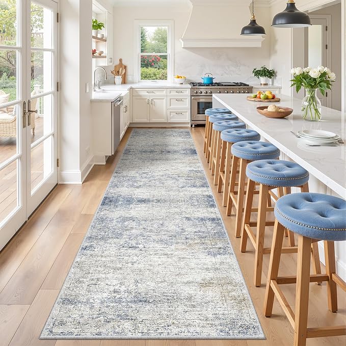 3x12 Runner Rug Non Slip,Washable Hallway Runner Rug,Blue | Carpet Runners for Hallway 12ft,Entryway,Bedroom,Living Room,Thin,Soft, Long Rug,Stain Resistant Indoor Carpet
