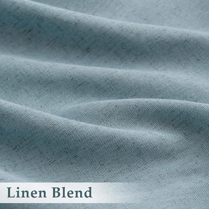 Pinch Pleated 90 Inch Curtains 2 Panels for Living Room Linen Curtains 90 Inches Long Pinch Pleat Drapes for Track System Light Filter Semi Sheer Curtain for Dining Bedroom Office Stone Dusty Blue