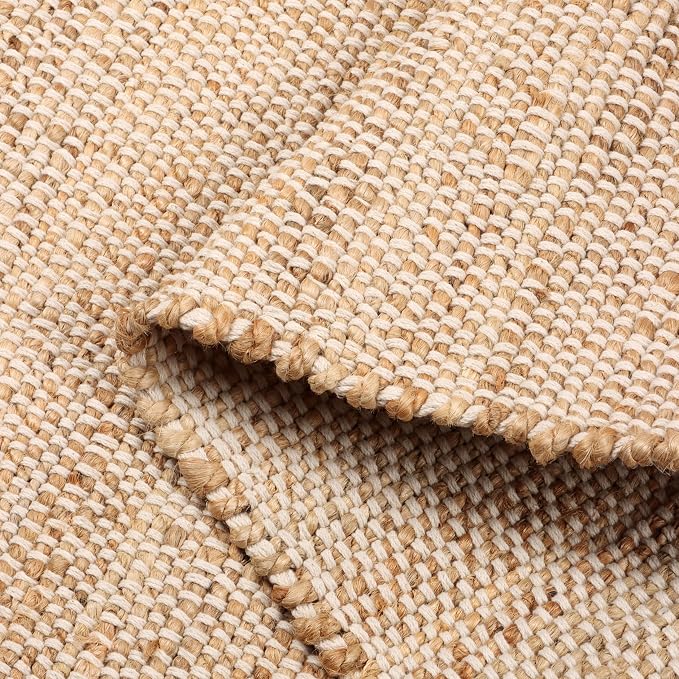 Handwoven Jute and Cotton Area Rug - Natural Rug, Farmhouse Accent Rug for Living Room, Bedroom, or Entryway - Sustainable, Flatweave - (5x8 Ivory)