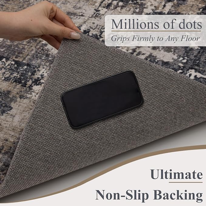 Sasttie 2x8 Soft Runner Rug for Entryway, Modern Abstract Washable Carpet for Hallway, Kitchen and Laundry Room, with Non-Slip Backing, Black and Beige