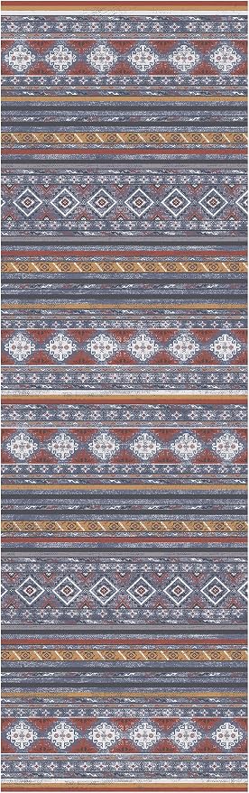 RUGSURE Washable Area Rugs 2'6'' x 8' - 1/6 Thick - Moroccan-Inspired -Stain & Water Resistant Non-Slip - Resistant Rug for Living Room, Bedroom, Nursery, Pet & Child Friendly (Blue and Red)