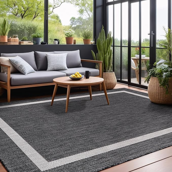 Luul Home Bordered Outdoor Rug 5x7 Washable Outside Carpet for Indoor Patio Porch Waterproof Easy Cleaning Non Shedding Area Rugs Gray 5 x 7