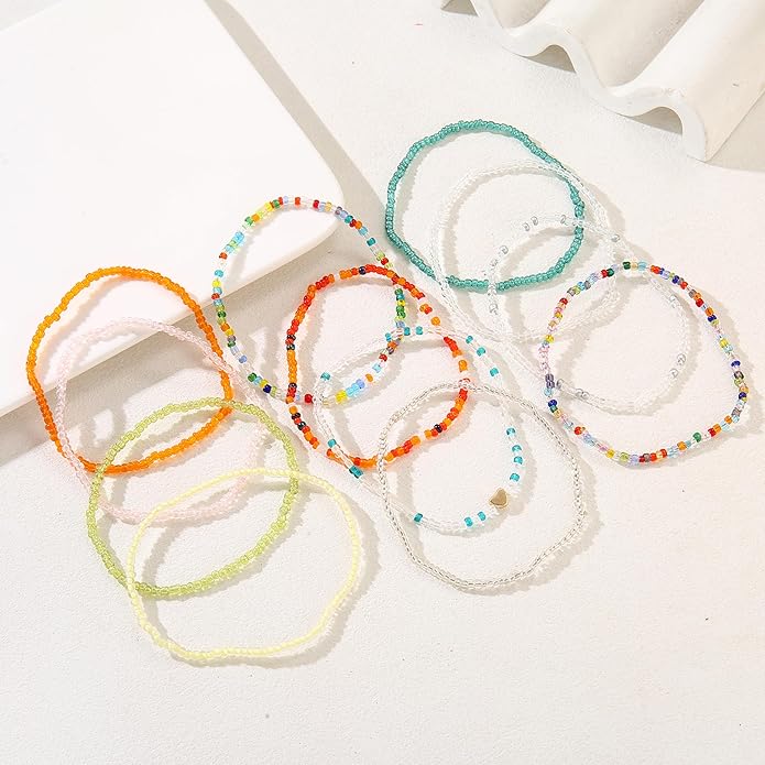 Beaded Anklets for Women Handmade Boho Beaded Ankle Bracelets Colorful Beads Foot Anklets for Women