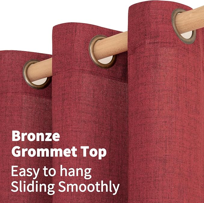 YoungsTex Burgundy Red Linen Curtains 45 Inch Length, Short Light Filtering Drapes with Bronze Grommet Semi Sheer Privacy for Bedroom Living Room Window, 42 x 45 Inch, 2 Panels