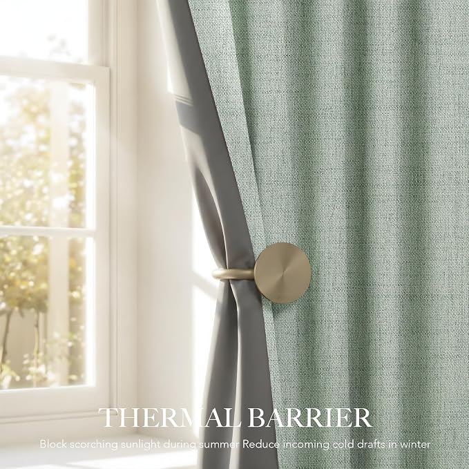 RYB HOME Sage Green 100% Blackout Curtains 96 inches Long, Thermal Insulated Linen Texture Drapes for Bedroom/Living Room, Elegant Farmhouse Curtains Back Tab&Rod Pocket, W52xL96, 2 Panels