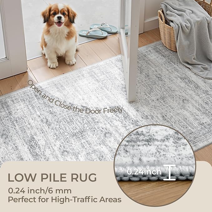 3x20 Runner Rug Non Slip,Washable Hallway Runner Rug,Grey | Extra Long Runner Rugs for Hallway,Entryway,Bedroom,Living Room,Dining Room,Thin,Soft Rug,Stain Resistant Indoor Carpet
