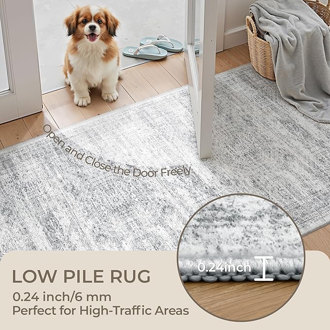2x3 Rug Non Slip, Small Washable Entryway Rug,Grey | Welcome Mat,Runner for Kitchen,Front Door,Bathroom,Bedroom,Thin Area Rug,Soft Foldable Indoor Carpet,Stain Resistant