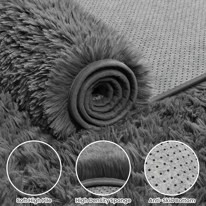 9x12 Area Rugs for Living Room: Ultra Soft Fluffy Shag Grey Rugs for Bedroom, Non-Slip Large Fuzzy Plush Rug Indoor Floor Carpet for Nursery Kids Boys Girls Room, Dorms, Playroom, Modern Home Decor