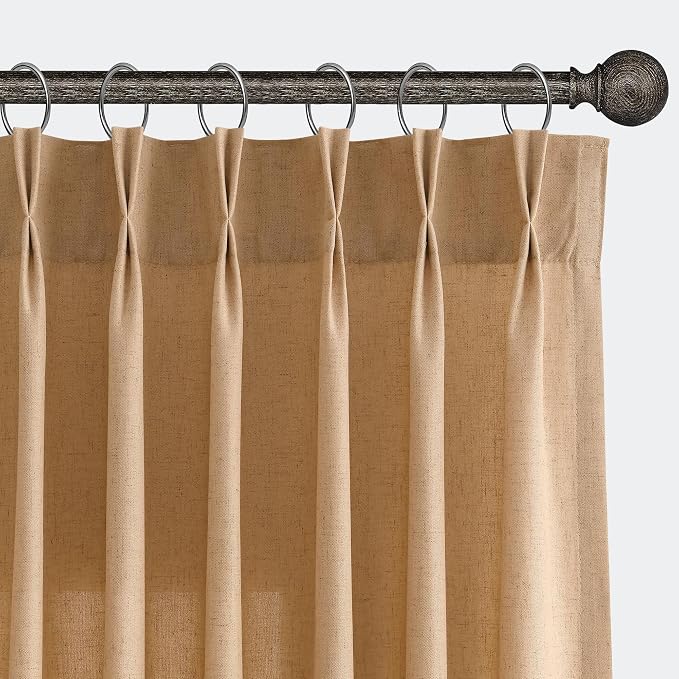Aersas Camel Pinch Pleated Linen Curtains 2 Panels Set for Living Room Bedroom Semi Sheer Large Windows Light Filtering Sliding Glass Door Curtain Farmhouse Rustic Decorations 40x108 9 FT